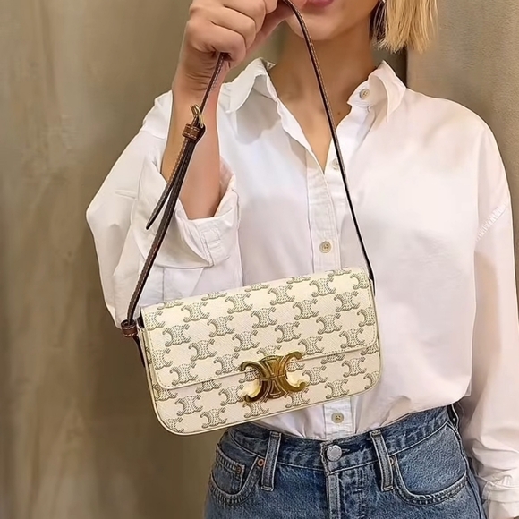 Celine Handbags - Brand New! Authenticated Celine Triomphe Claude Coated Canvas Shoulder Bag